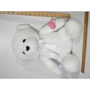 Soft White teddy bear plush with satin bow